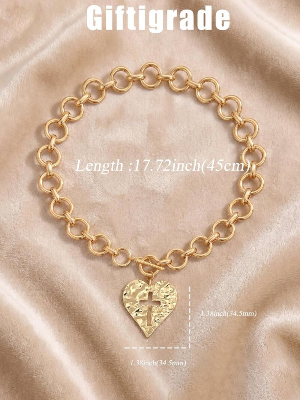 Gold Chunky Cross Necklace for Women Hammered Chunky Necklaces | 14K Gold Plated - Picture 5 of 6